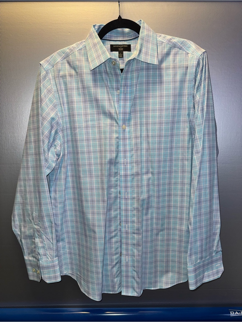 Banana Republic Men's Pastel Plaid Dress Shirt - Light Blue & Mint